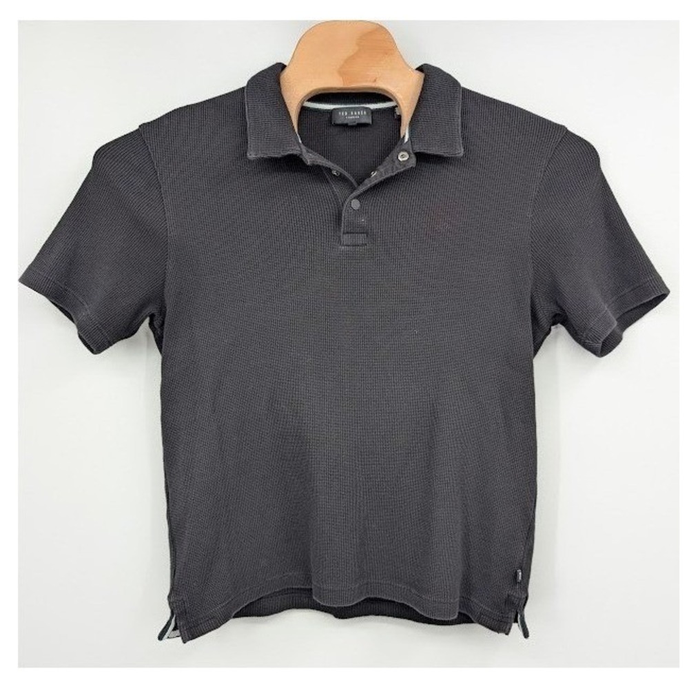 Ted Baker London Black Waffle Knit Snap Polo Shirt Men's sz 5 (XL)